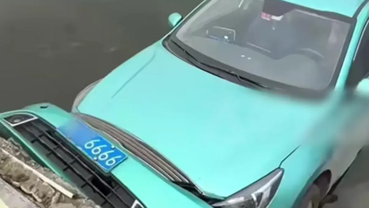 尾號6666出租車溜車墜河